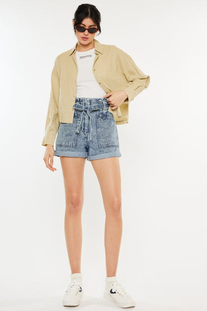 Kancan Ultra High Rise Paperbag Denim Shorts - Tigbul's Variety Fashion Shop