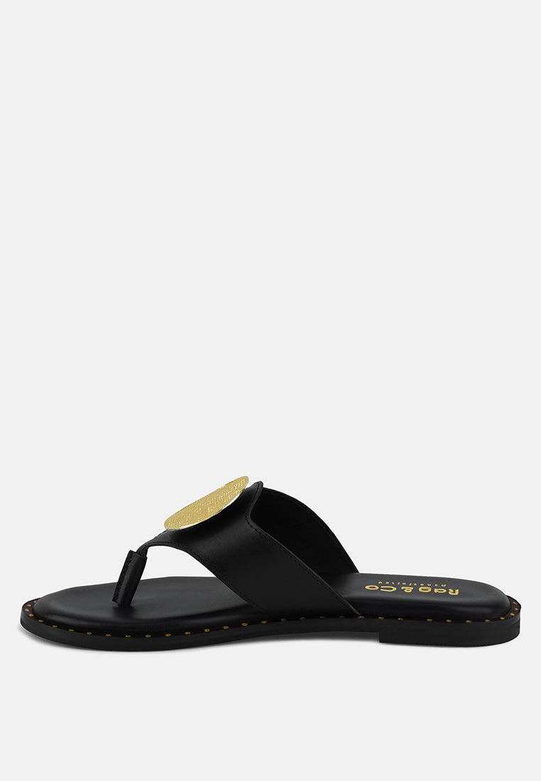 Kathleen Buckle Embellished Slip On Thong Sandals - Tigbul's Variety Fashion Shop