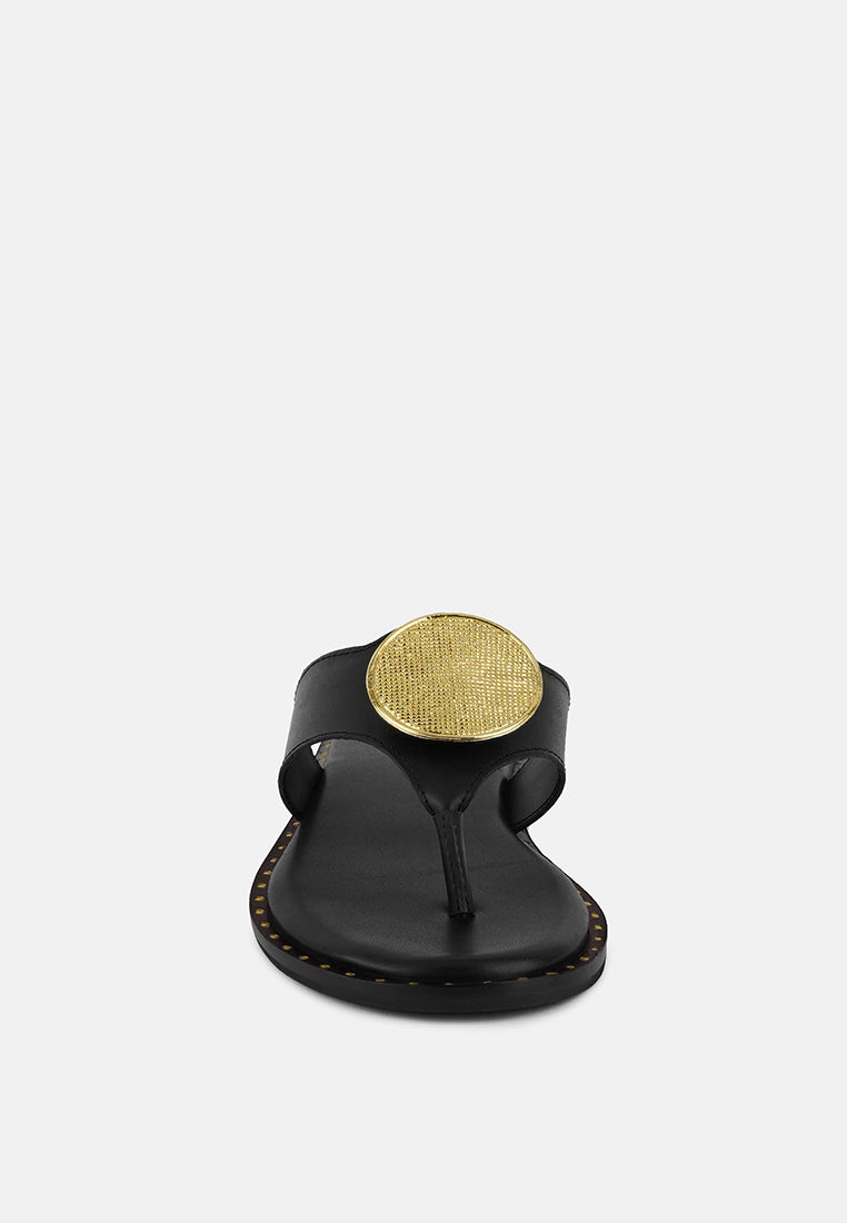 Kathleen Buckle Embellished Slip On Thong Sandals - Tigbul's Variety Fashion Shop