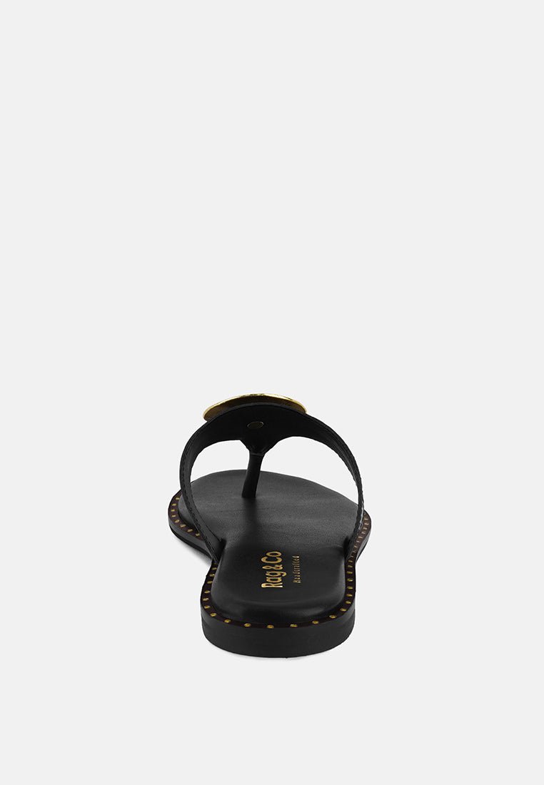 Kathleen Buckle Embellished Slip On Thong Sandals - Tigbul's Variety Fashion Shop
