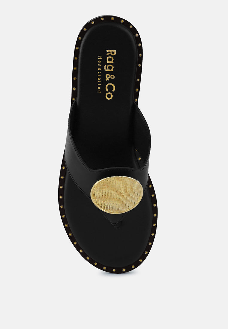 Kathleen Buckle Embellished Slip On Thong Sandals - Tigbul's Variety Fashion Shop