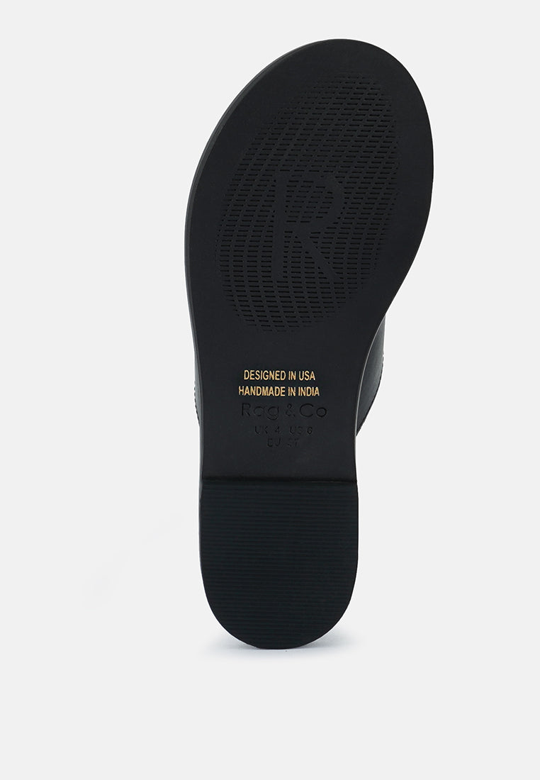 Kathleen Buckle Embellished Slip On Thong Sandals - Tigbul's Variety Fashion Shop