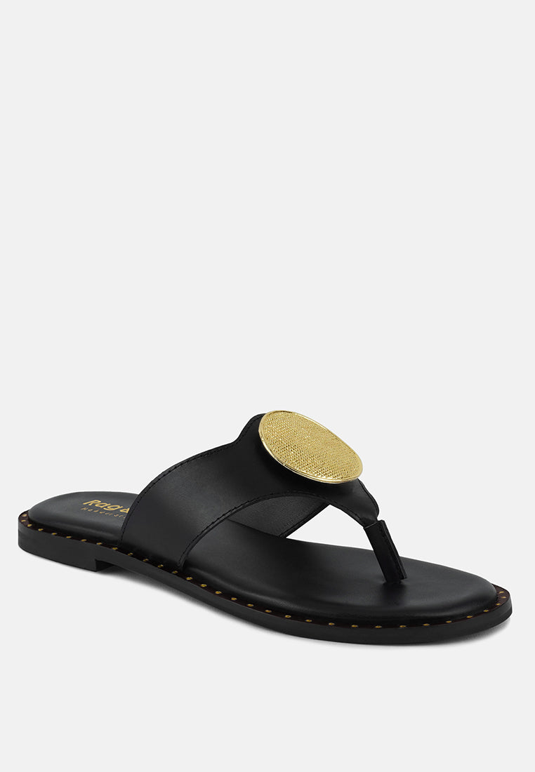 Kathleen Buckle Embellished Slip On Thong Sandals - Tigbul's Variety Fashion Shop