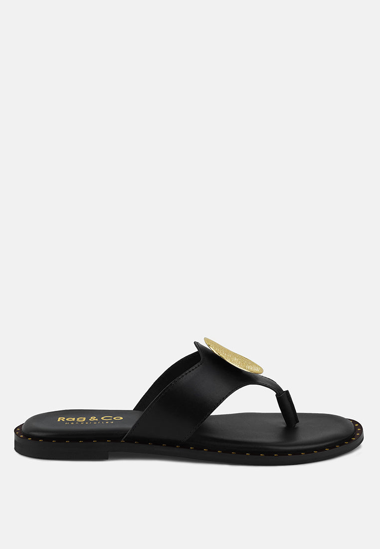 Kathleen Buckle Embellished Slip On Thong Sandals - Tigbul's Variety Fashion Shop