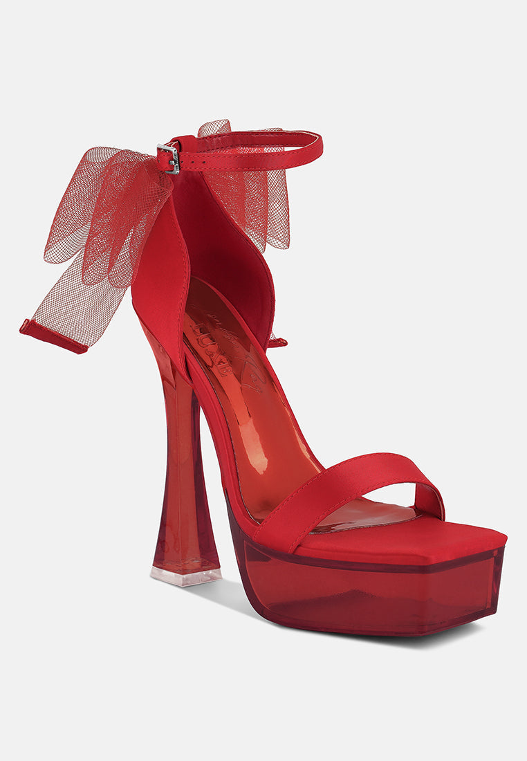 Kiri Satin Clear High Heeled Bow Sandals - Tigbul's Variety Fashion Shop