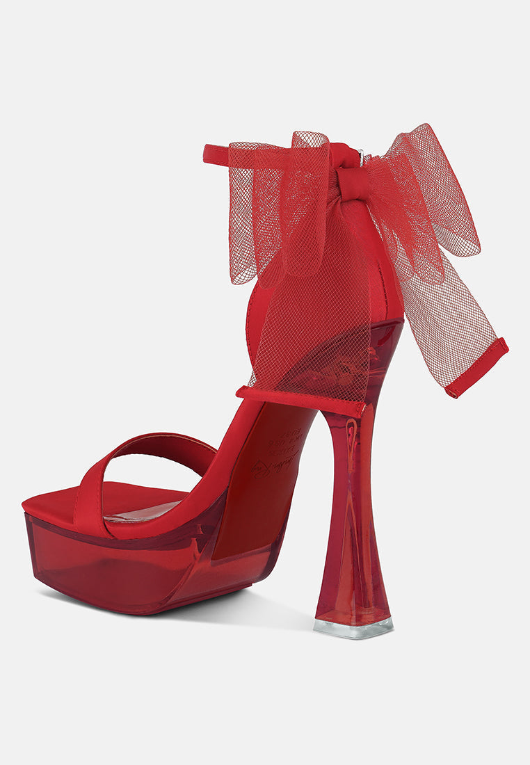 Kiri Satin Clear High Heeled Bow Sandals - Tigbul's Variety Fashion Shop