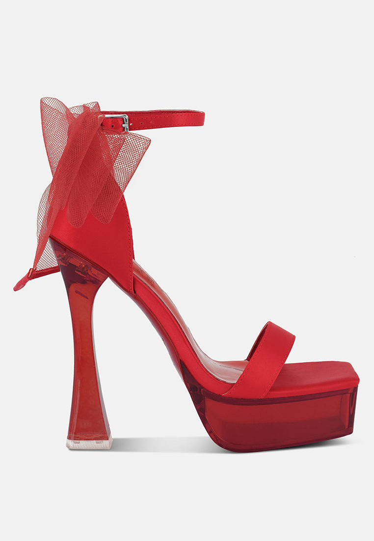 Kiri Satin Clear High Heeled Bow Sandals - Tigbul's Variety Fashion Shop