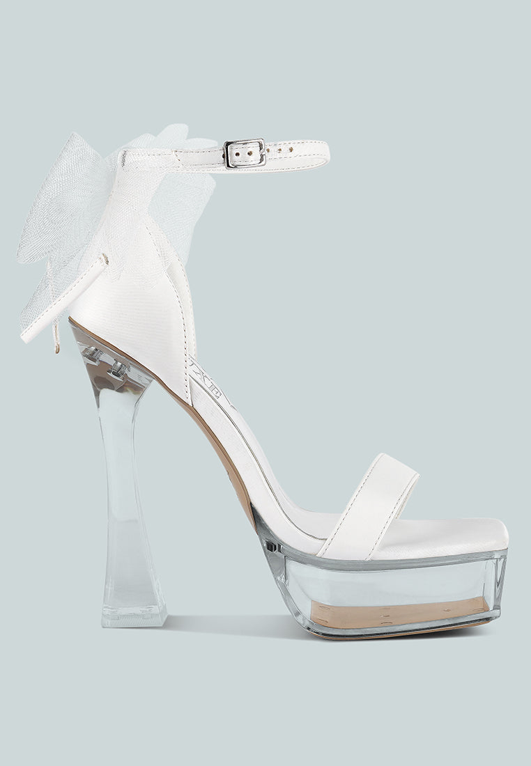 Kiri Satin Clear High Heeled Bow Sandals - Tigbul's Variety Fashion Shop