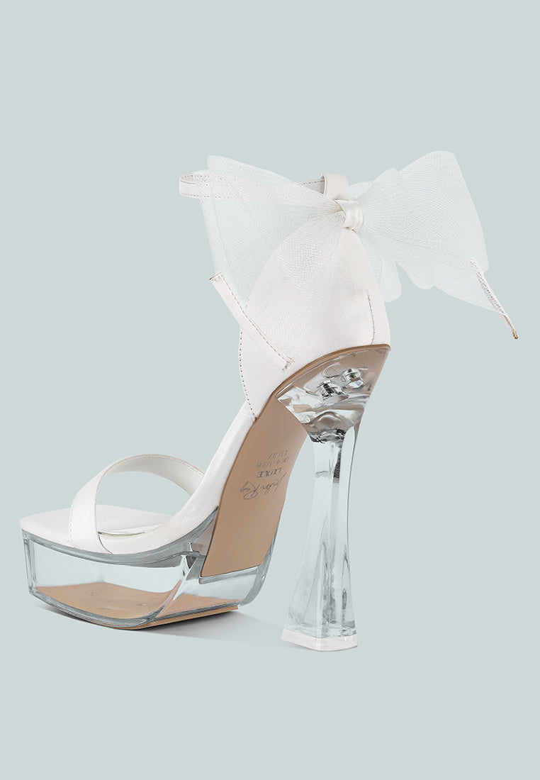 Kiri Satin Clear High Heeled Bow Sandals - Tigbul's Variety Fashion Shop