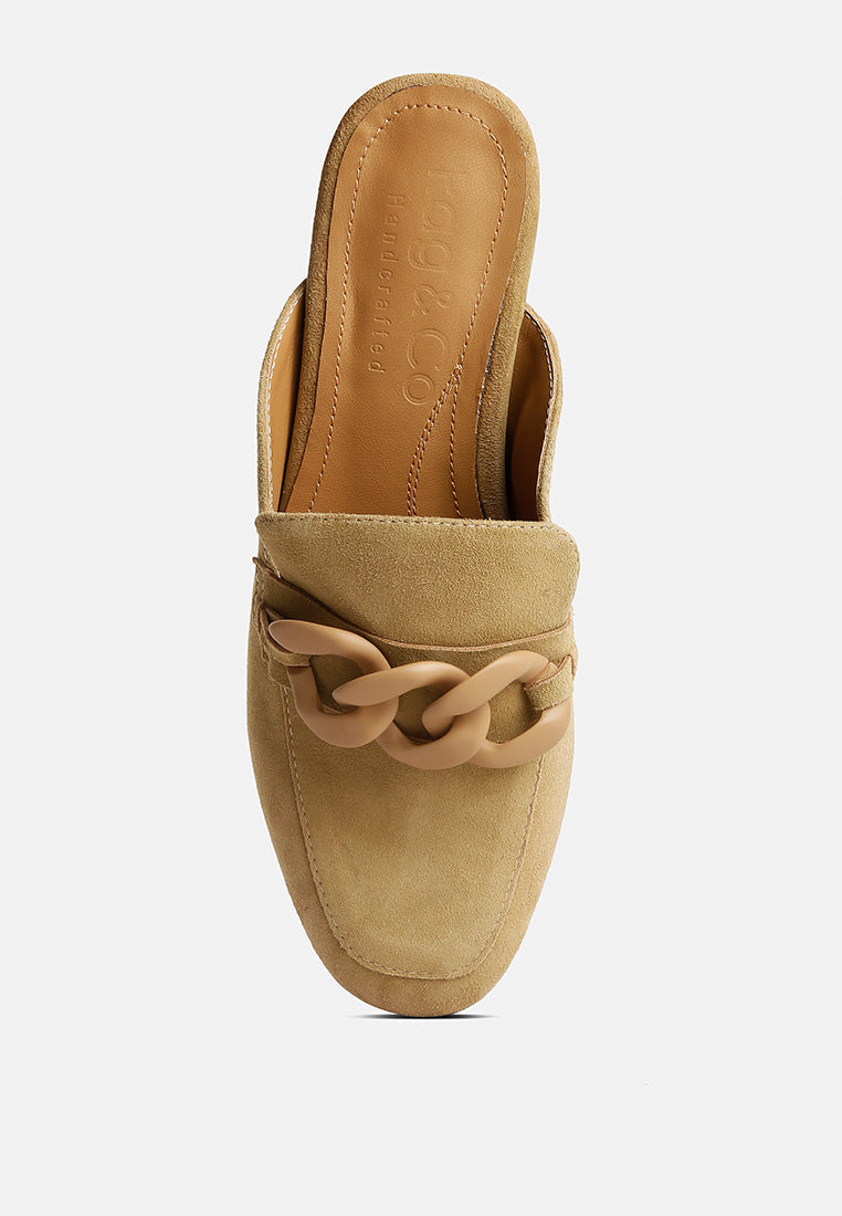 Krizia Chunky Chain Suede Slip On Mules - Tigbul's Variety Fashion Shop