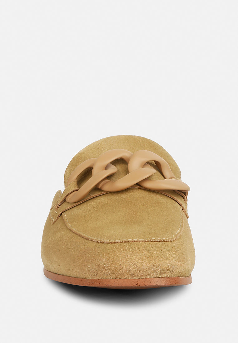Krizia Chunky Chain Suede Slip On Mules - Tigbul's Variety Fashion Shop