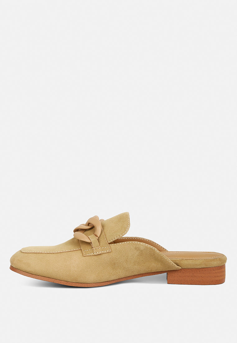 Krizia Chunky Chain Suede Slip On Mules - Tigbul's Variety Fashion Shop