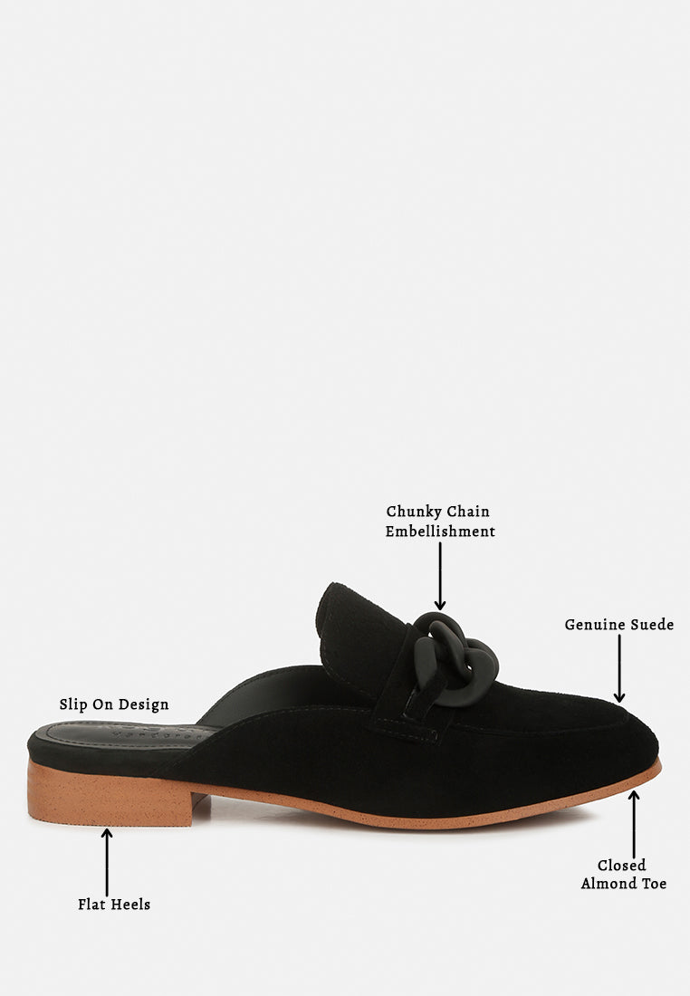 Krizia Chunky Chain Suede Slip On Mules - Tigbul's Variety Fashion Shop