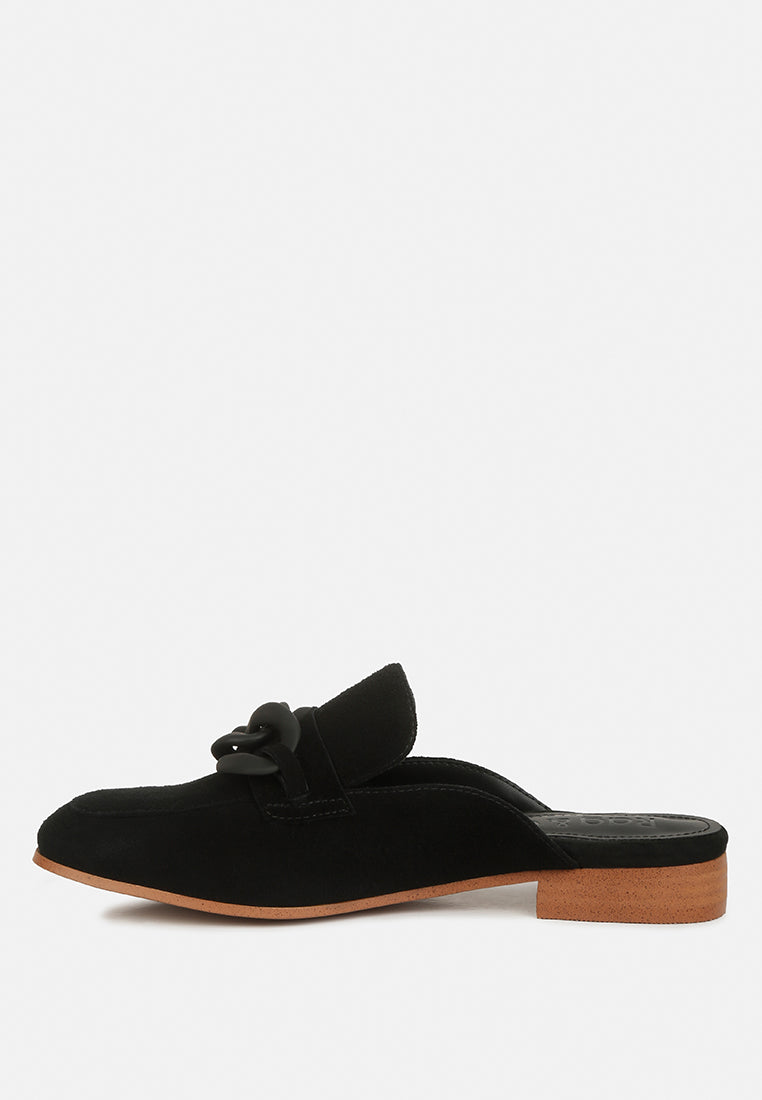 Krizia Chunky Chain Suede Slip On Mules - Tigbul's Variety Fashion Shop