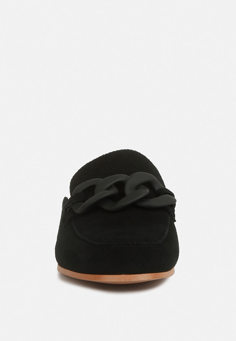 Krizia Chunky Chain Suede Slip On Mules - Tigbul's Variety Fashion Shop