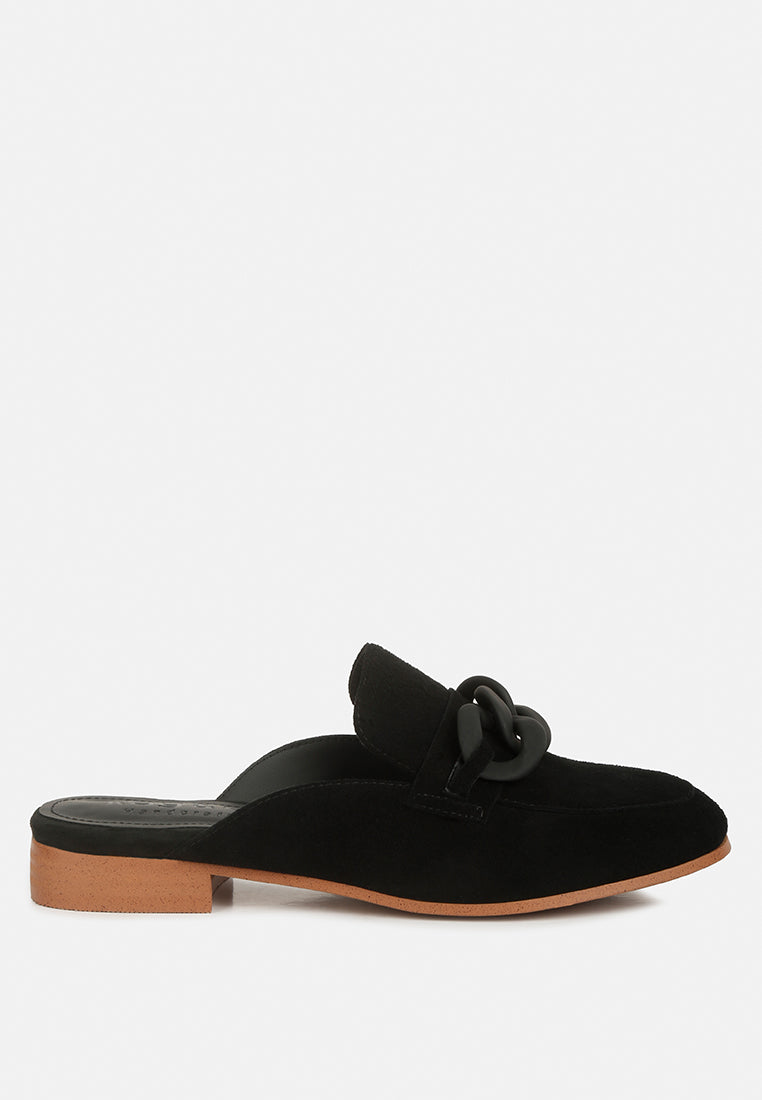 Krizia Chunky Chain Suede Slip On Mules - Tigbul's Variety Fashion Shop