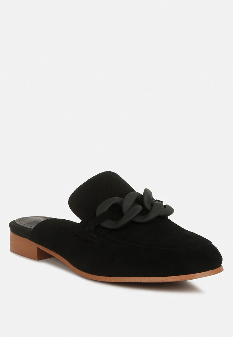 Krizia Chunky Chain Suede Slip On Mules - Tigbul's Variety Fashion Shop