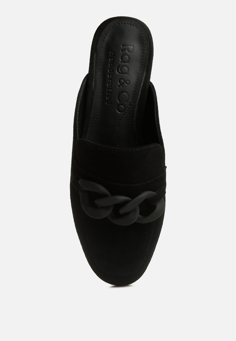 Krizia Chunky Chain Suede Slip On Mules - Tigbul's Variety Fashion Shop