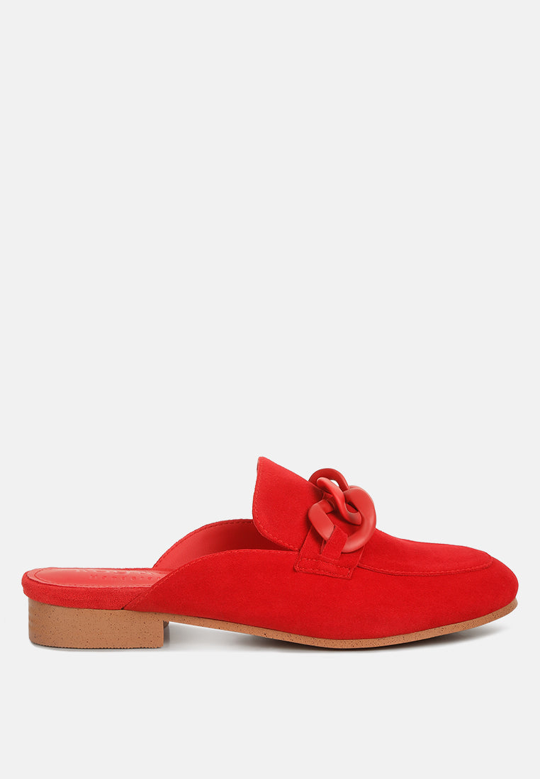 Krizia Chunky Chain Suede Slip On Mules - Tigbul's Variety Fashion Shop