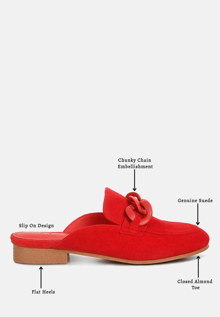 Krizia Chunky Chain Suede Slip On Mules - Tigbul's Variety Fashion Shop