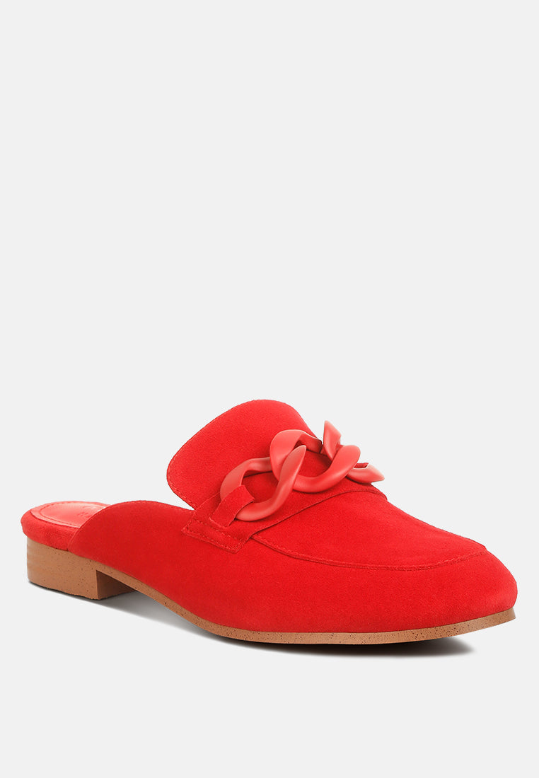 Krizia Chunky Chain Suede Slip On Mules - Tigbul's Variety Fashion Shop