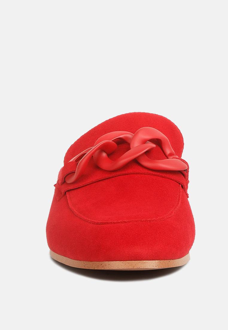 Krizia Chunky Chain Suede Slip On Mules - Tigbul's Variety Fashion Shop
