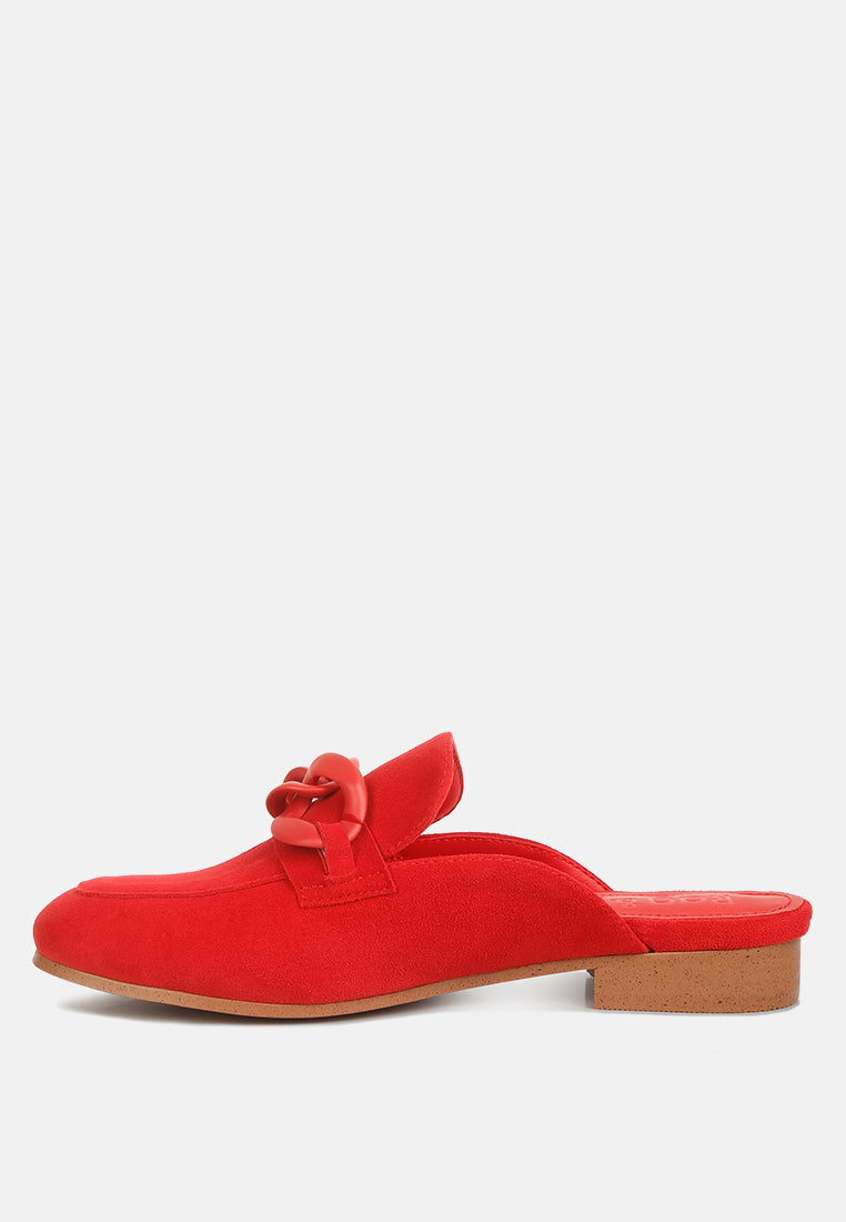 Krizia Chunky Chain Suede Slip On Mules - Tigbul's Variety Fashion Shop