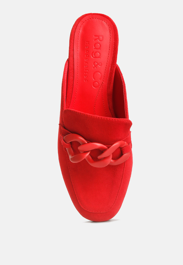 Krizia Chunky Chain Suede Slip On Mules - Tigbul's Variety Fashion Shop