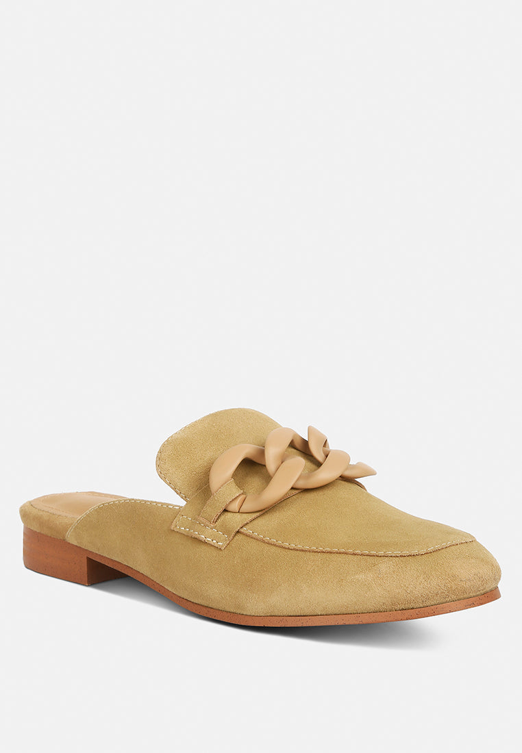 Krizia Chunky Chain Suede Slip On Mules - Tigbul's Variety Fashion Shop