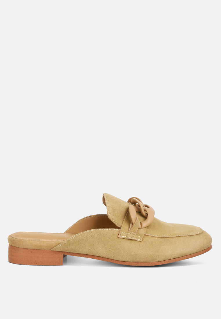 Krizia Chunky Chain Suede Slip On Mules - Tigbul's Variety Fashion Shop