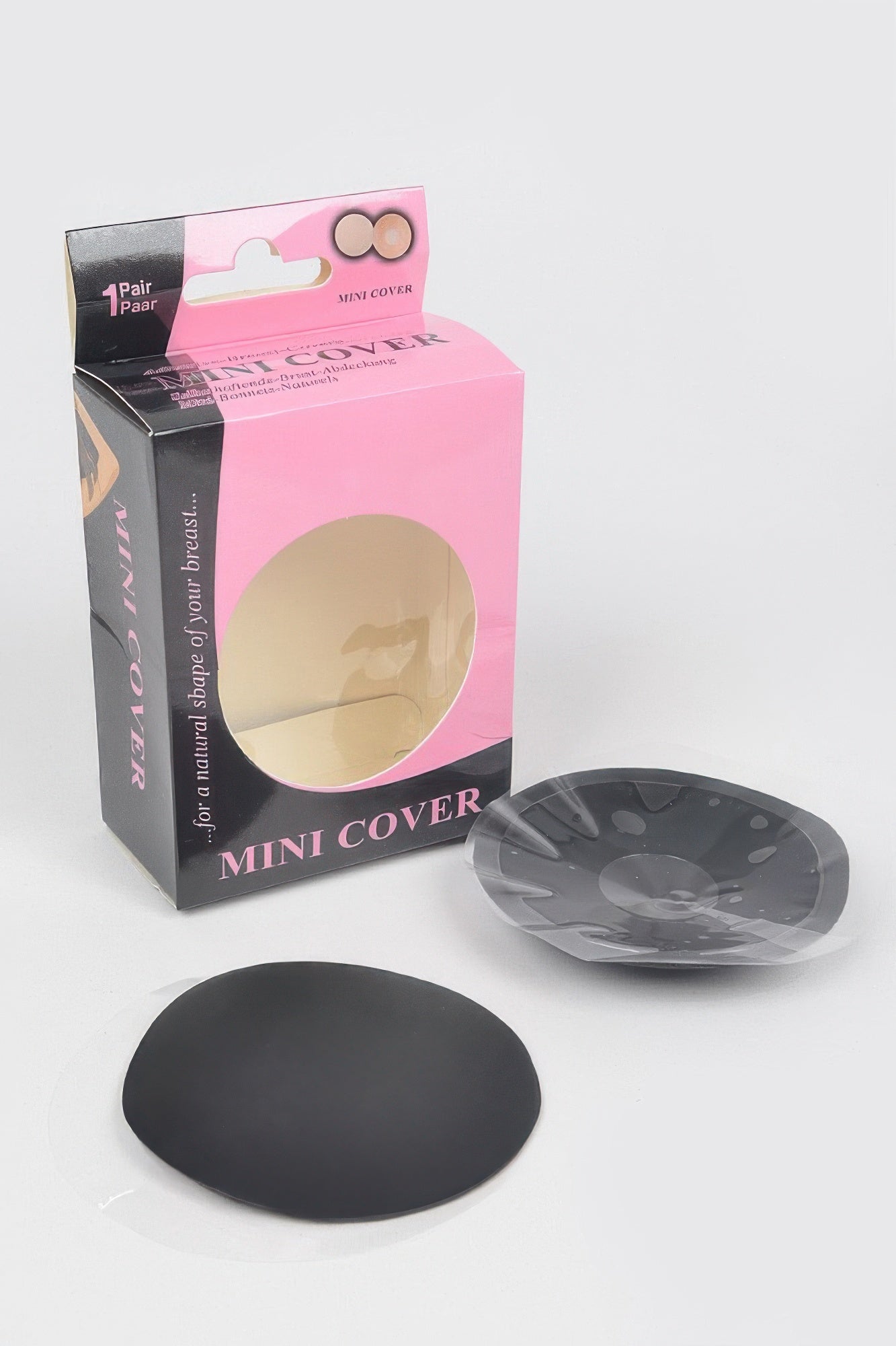 Mini nipple covers, 1 pair black round pads with adhesive