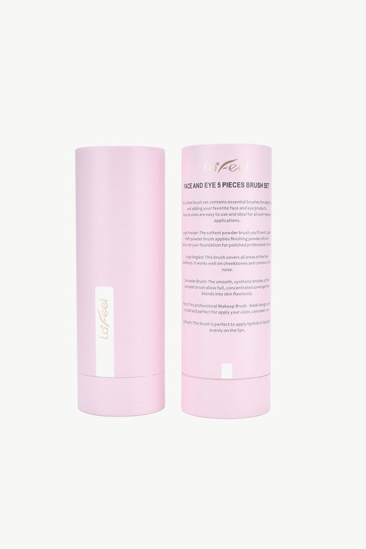 Lafeel Face and Eye brush set packaging: two pink cylindrical tubes with label