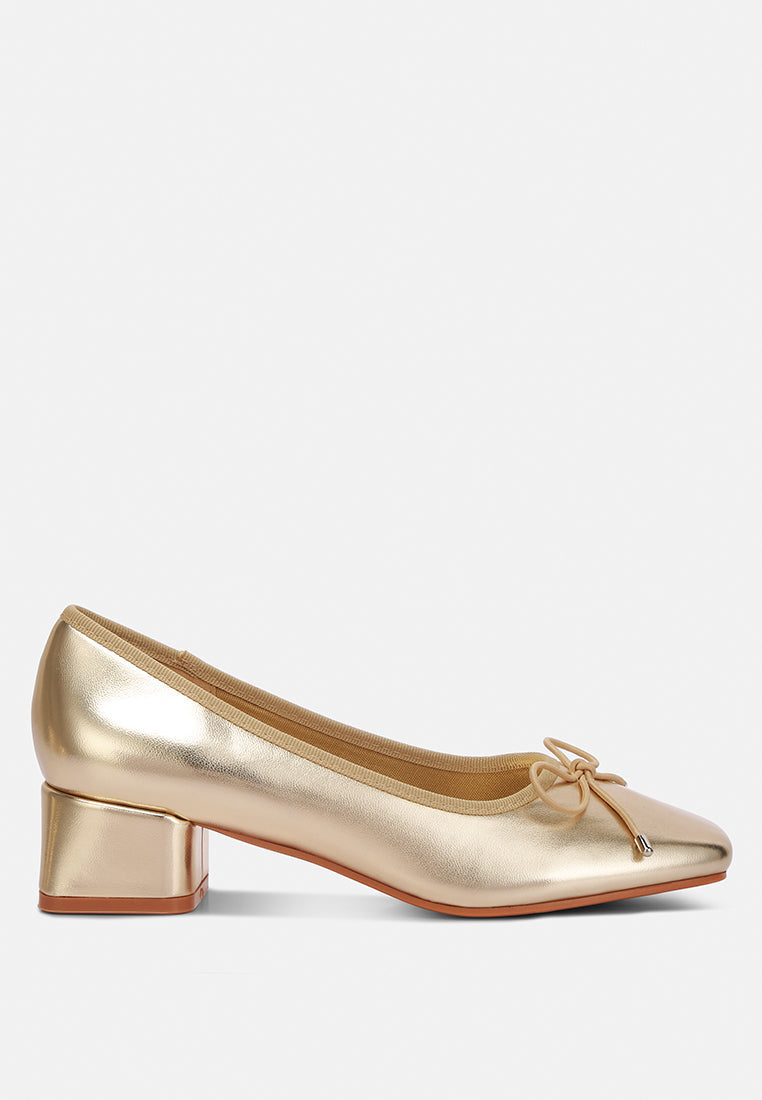 Laga Metallic Low Block Heel Ballerinas - Tigbul's Variety Fashion Shop