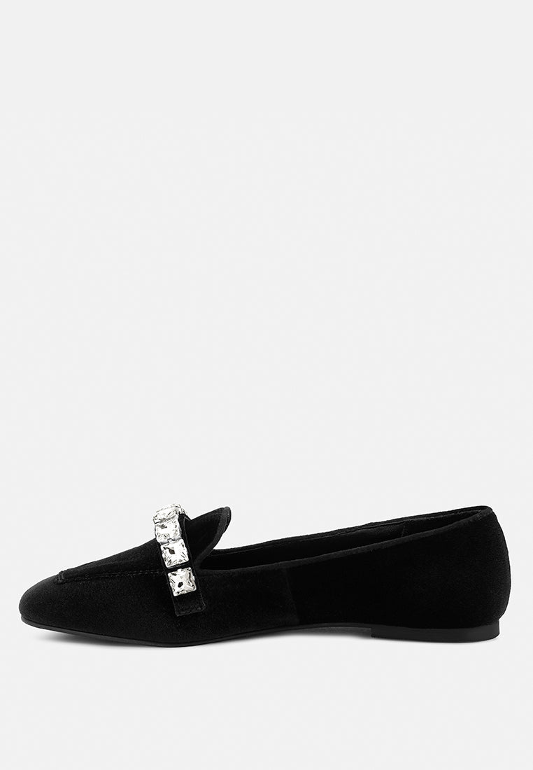 Lamington Handcrafted Velvet Diamante Loafers - Tigbul's Variety Fashion Shop