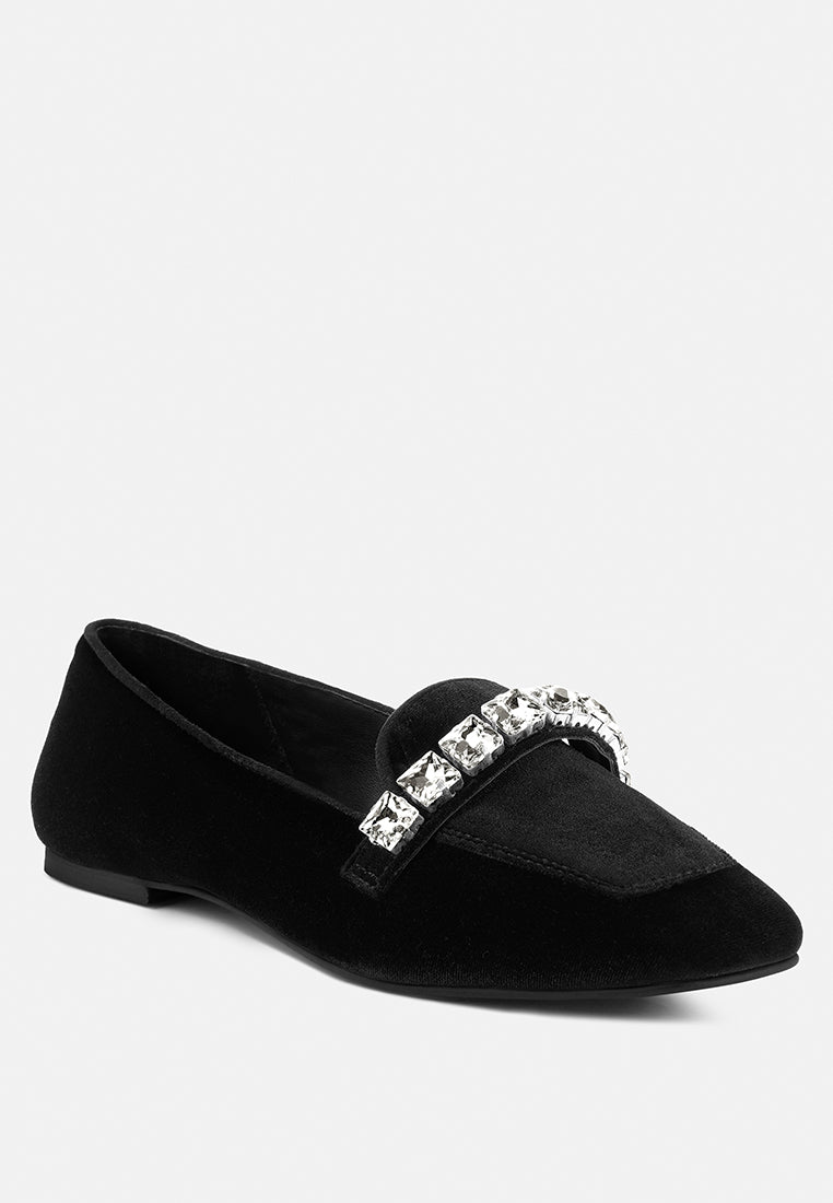Lamington Handcrafted Velvet Diamante Loafers - Tigbul's Variety Fashion Shop