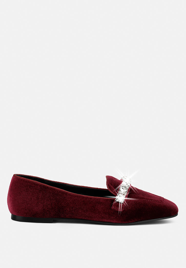Lamington Handcrafted Velvet Diamante Loafers - Tigbul's Variety Fashion Shop