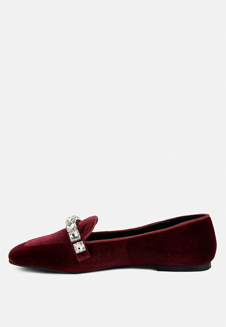 Lamington Handcrafted Velvet Diamante Loafers - Tigbul's Variety Fashion Shop