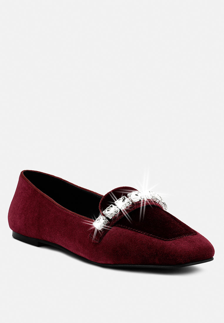 Lamington Handcrafted Velvet Diamante Loafers - Tigbul's Variety Fashion Shop