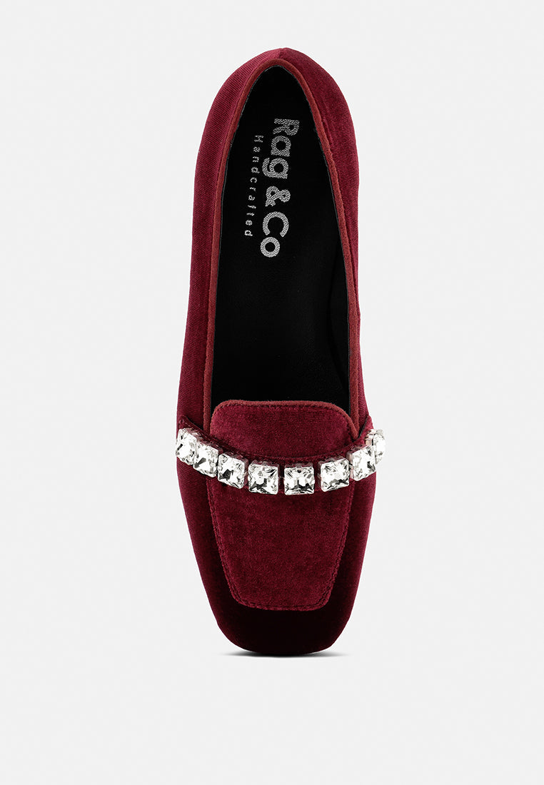 Lamington Handcrafted Velvet Diamante Loafers - Tigbul's Variety Fashion Shop