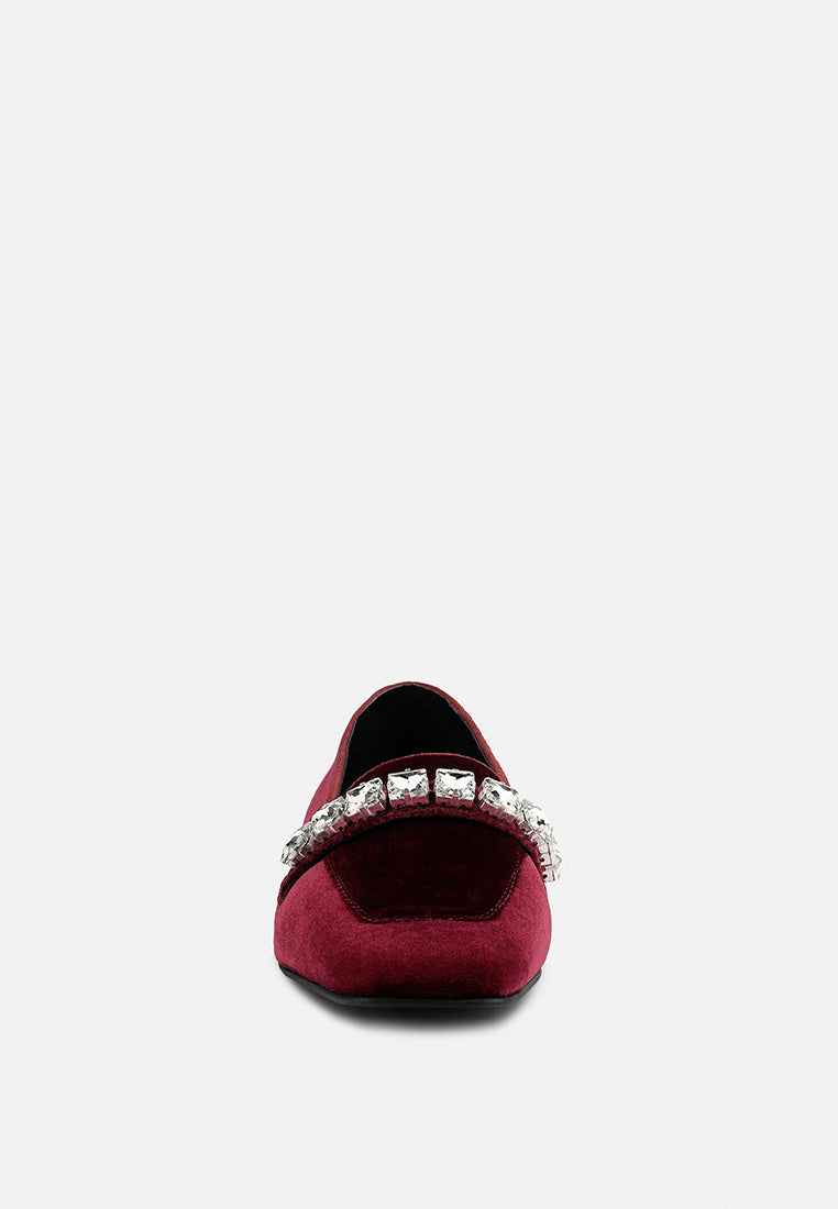 Lamington Handcrafted Velvet Diamante Loafers - Tigbul's Variety Fashion Shop