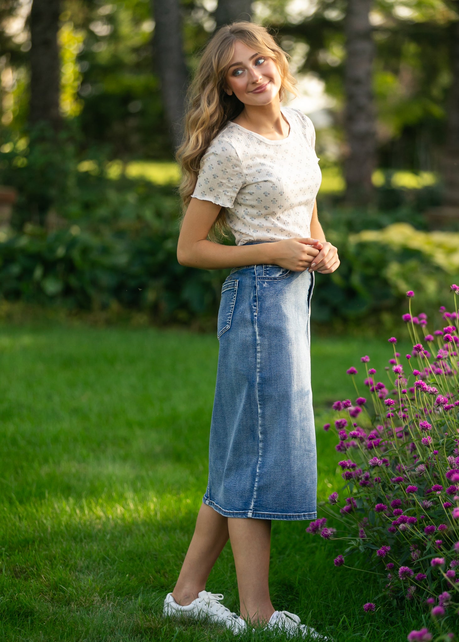 Larza Blue Floral Lettuce Hem Top - FINAL SALE
