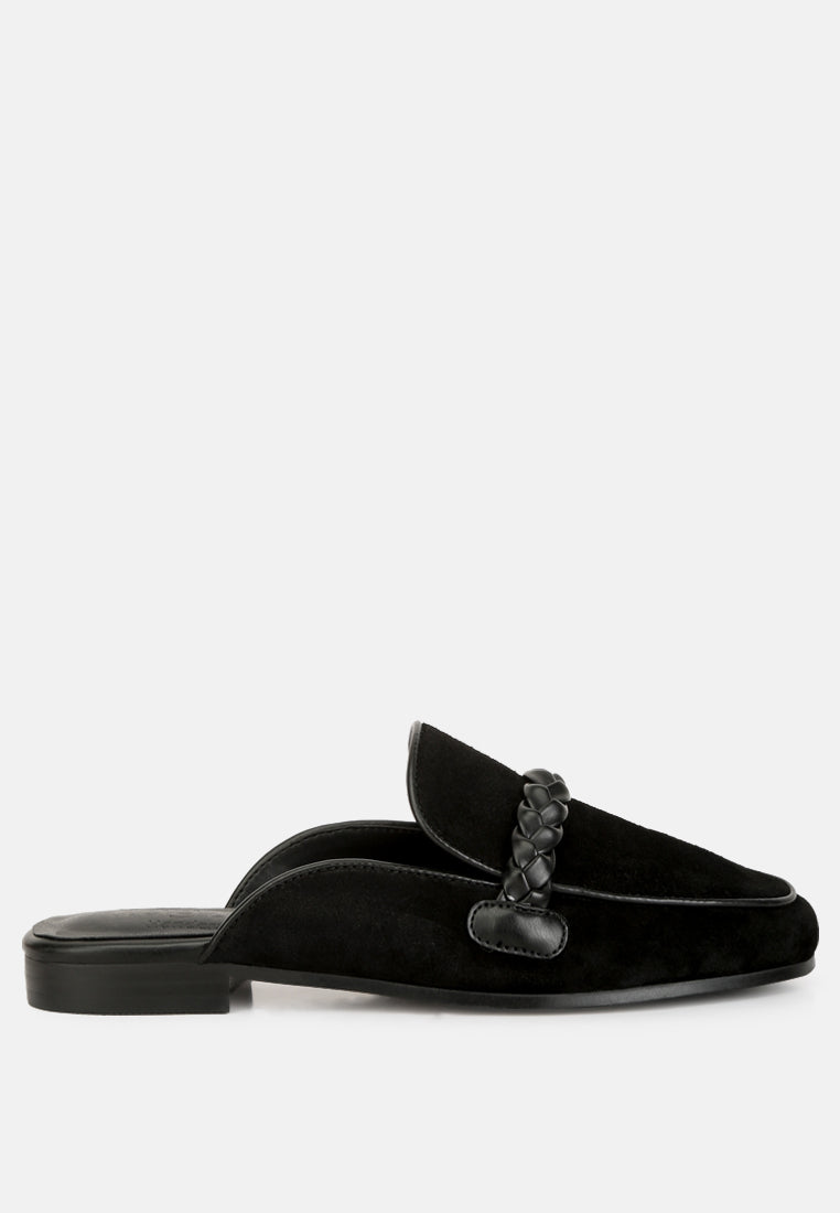 Lavinia Suede Leather Braided Detail Mules - Tigbul's Variety Fashion Shop