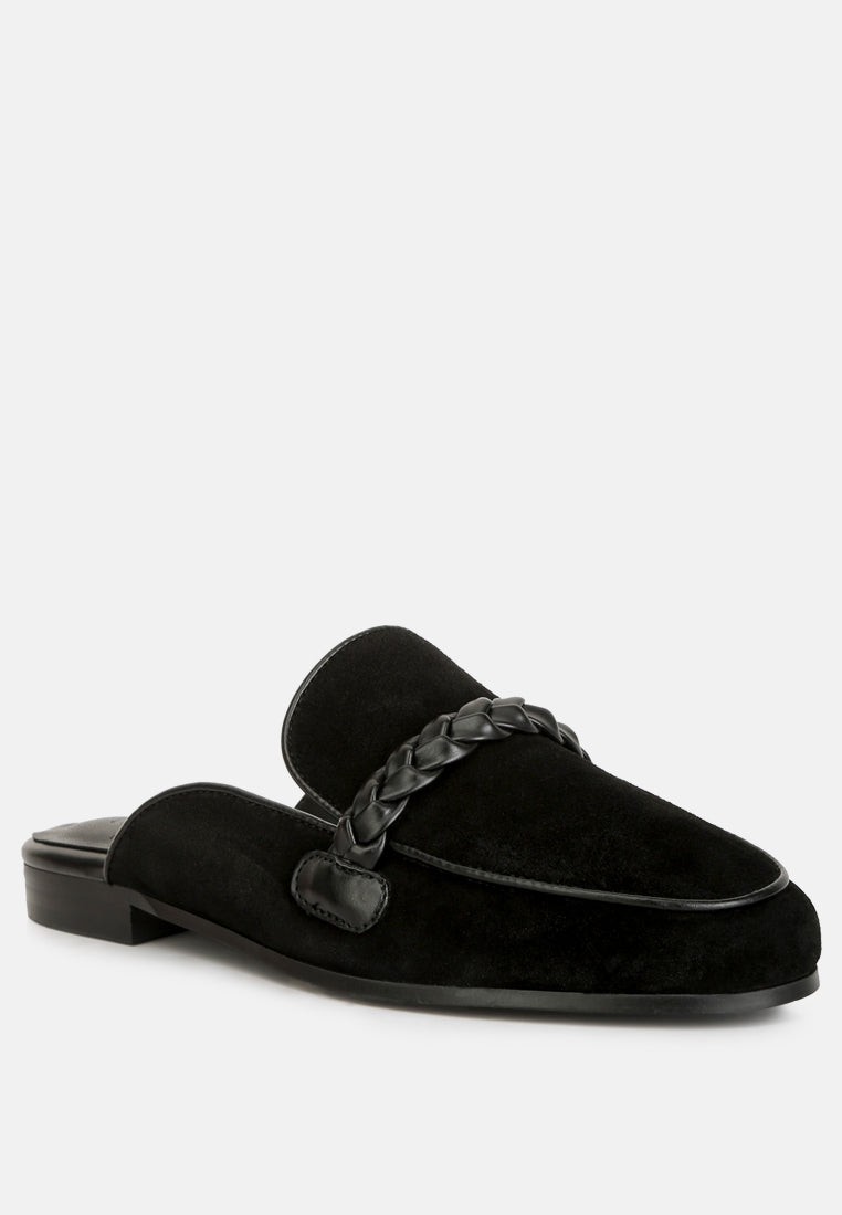 Lavinia Suede Leather Braided Detail Mules - Tigbul's Variety Fashion Shop