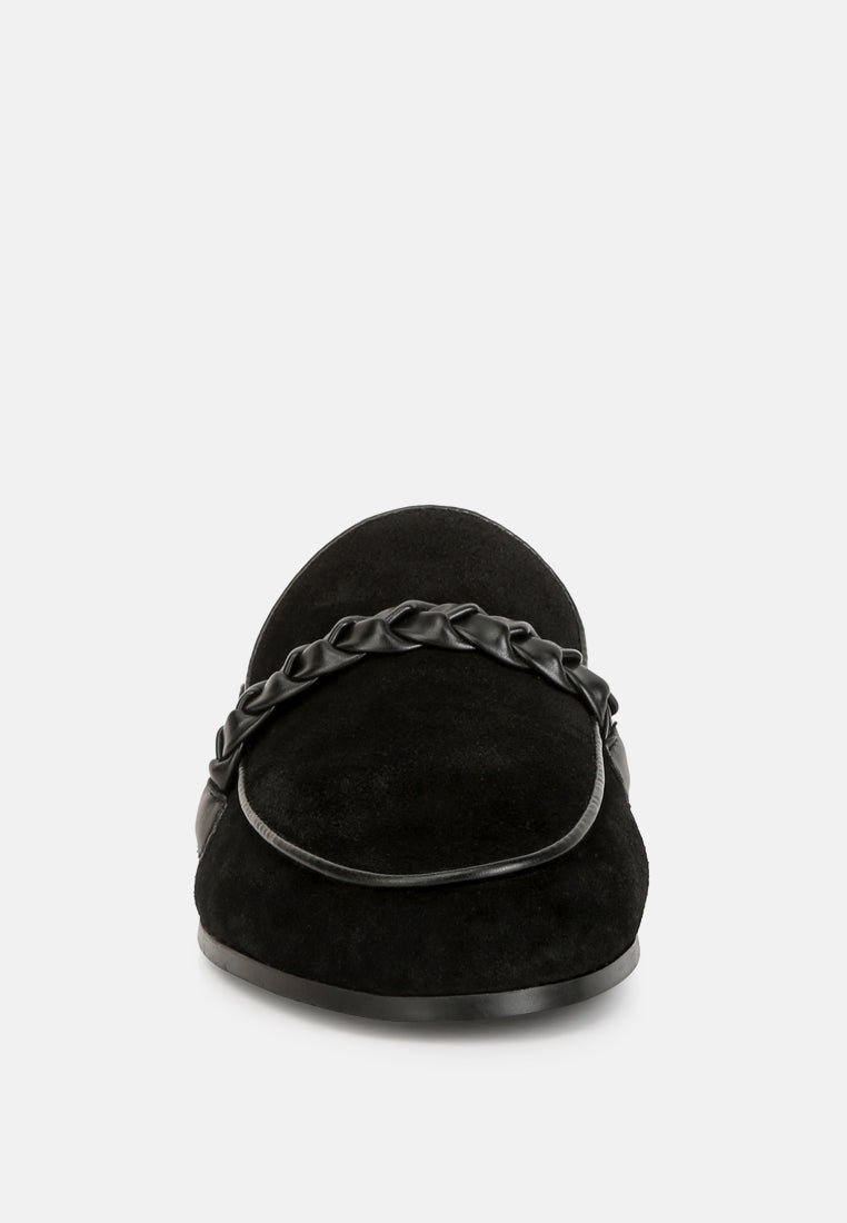 Lavinia Suede Leather Braided Detail Mules - Tigbul's Variety Fashion Shop