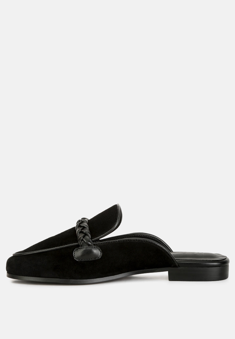 Lavinia Suede Leather Braided Detail Mules - Tigbul's Variety Fashion Shop