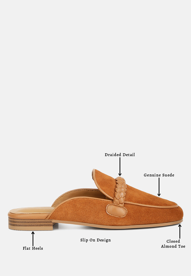 Lavinia Suede Leather Braided Detail Mules - Tigbul's Variety Fashion Shop