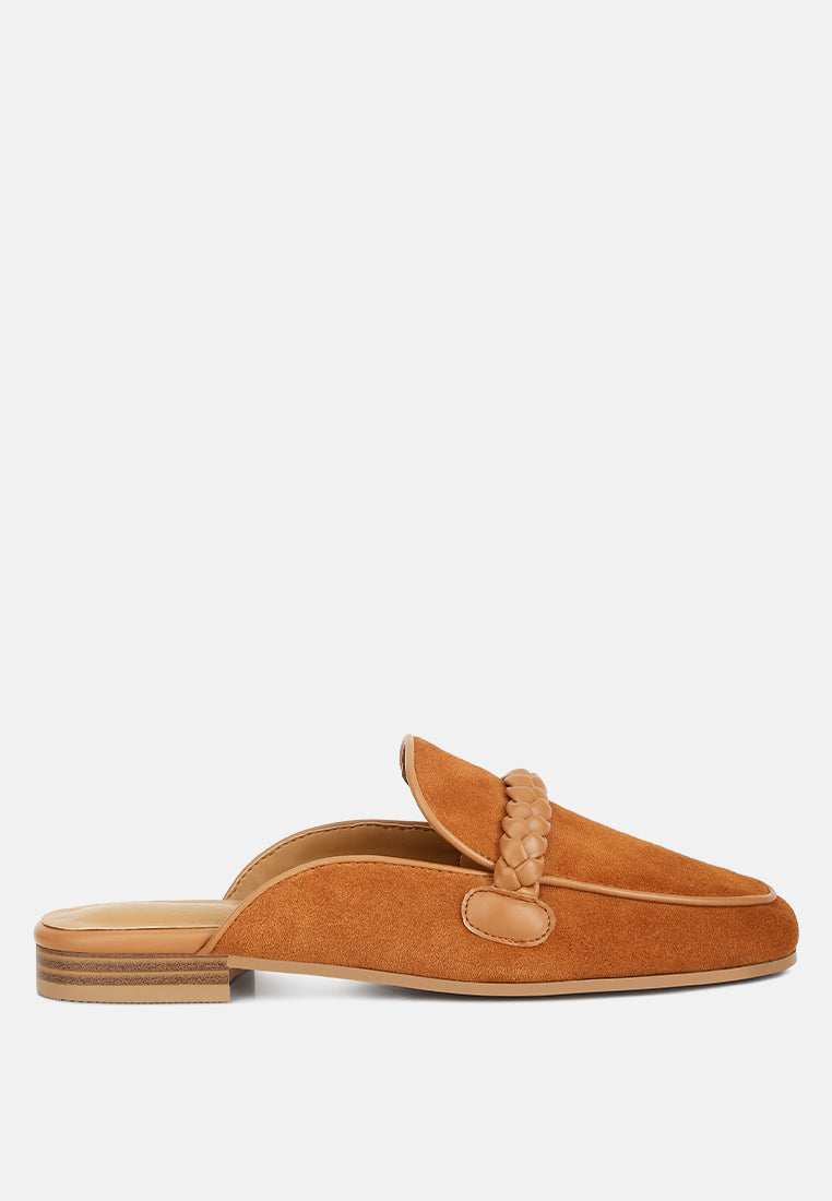 Lavinia Suede Leather Braided Detail Mules - Tigbul's Variety Fashion Shop