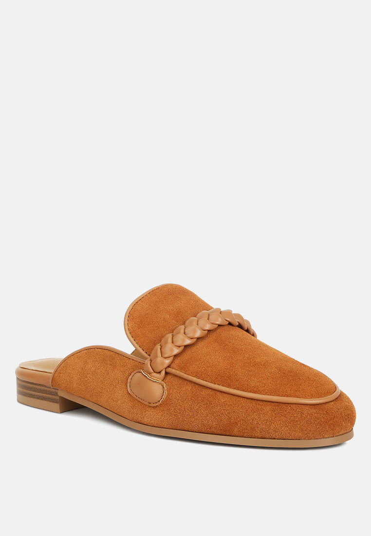 Lavinia Suede Leather Braided Detail Mules - Tigbul's Variety Fashion Shop