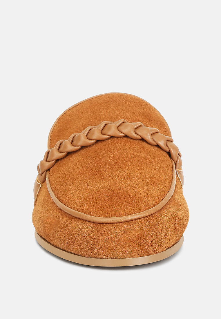 Lavinia Suede Leather Braided Detail Mules - Tigbul's Variety Fashion Shop