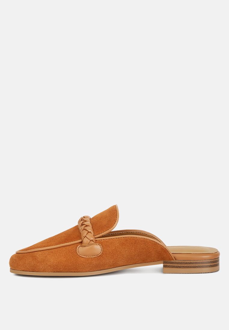 Lavinia Suede Leather Braided Detail Mules - Tigbul's Variety Fashion Shop